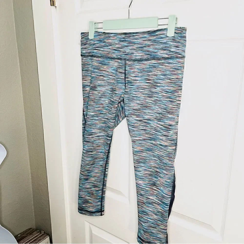 Zella Space Dye Colorful Marled Mesh Ankle Leggings Blue Multicolor M